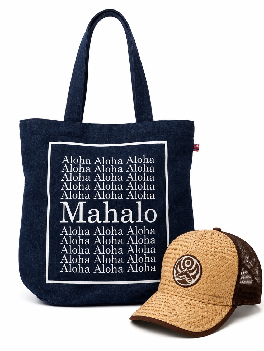 Bundle Mahalo Aloha Navy Tote with Hat